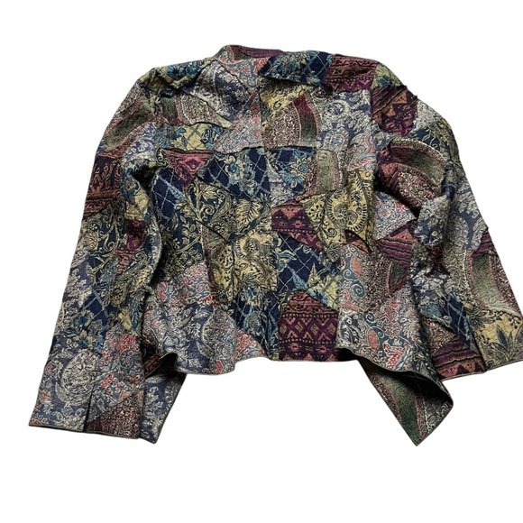 Floral Tapestry Patchwork Jacket J Jill Re: Crafted Womens Limited Wool Size L - Picture 2 of 6